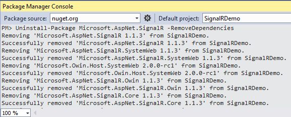 Uninstalling AspNet SignalR Dependency